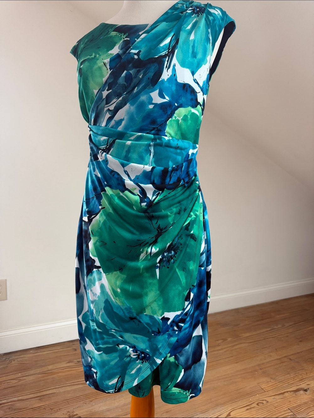 connected apparel Teal & Green One-Shoulder Floral Sheath Dress